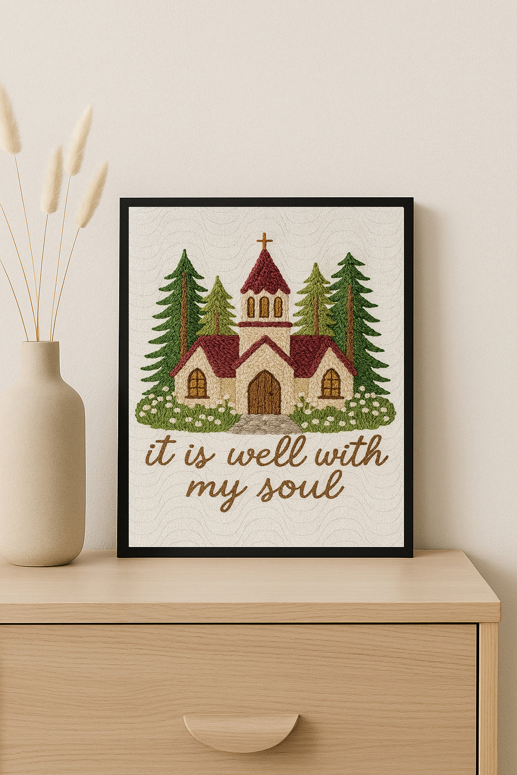 It Is Well With My Soul Wall Art Christian Home Decor Rustic Church Embroidery Print Faith Quote Wall Hanging for Living Room