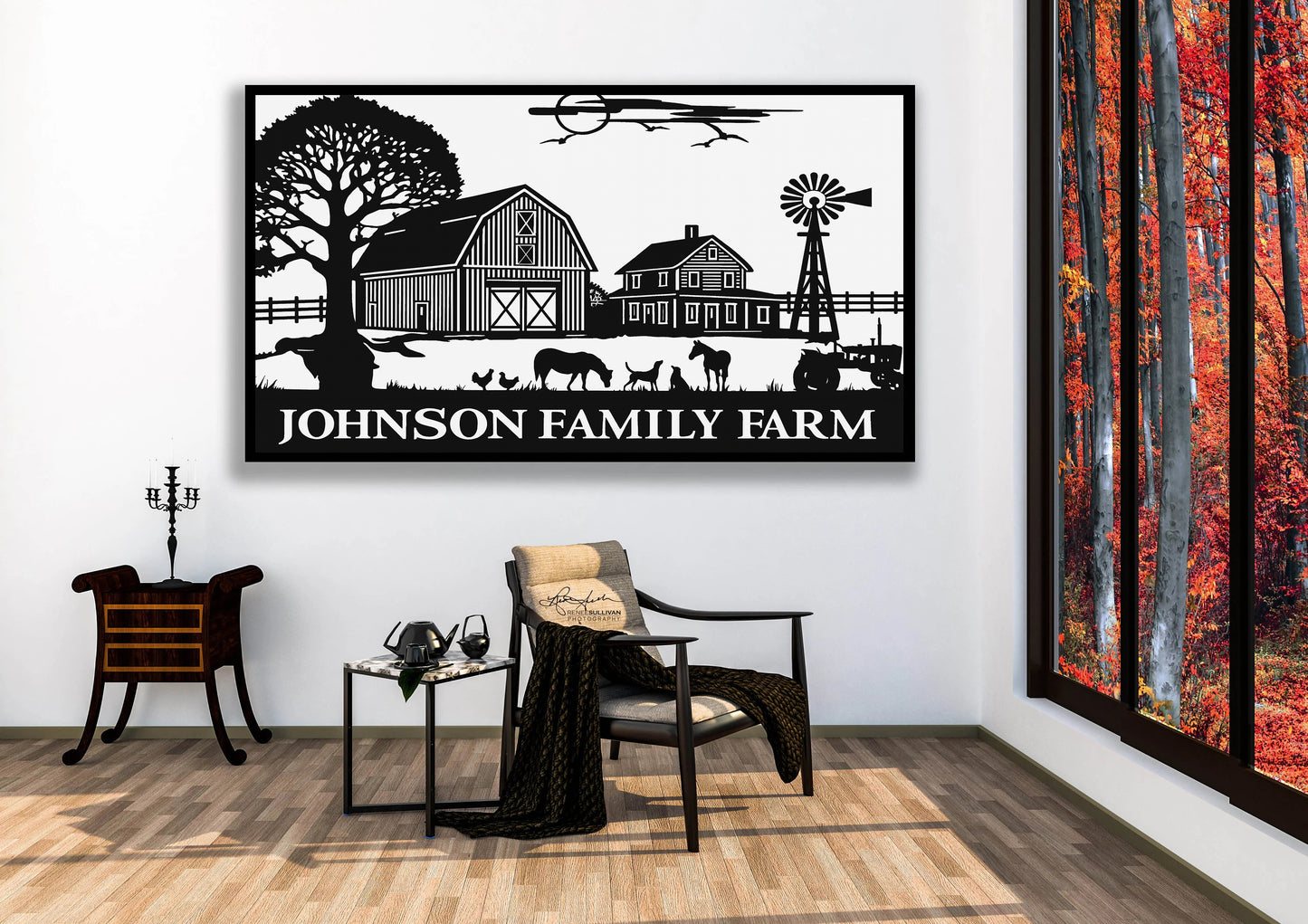 Family Farm Wall Art  Custom Name Farm Sign Country Home Decor Gift Black & White Farmhouse Wall Art