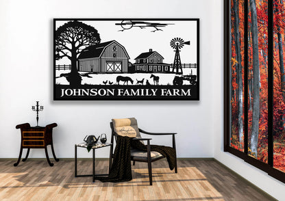 Family Farm Wall Art  Custom Name Farm Sign Country Home Decor Gift Black & White Farmhouse Wall Art