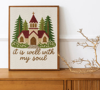 It Is Well With My Soul Wall Art Christian Home Decor Rustic Church Embroidery Print Faith Quote Wall Hanging for Living Room