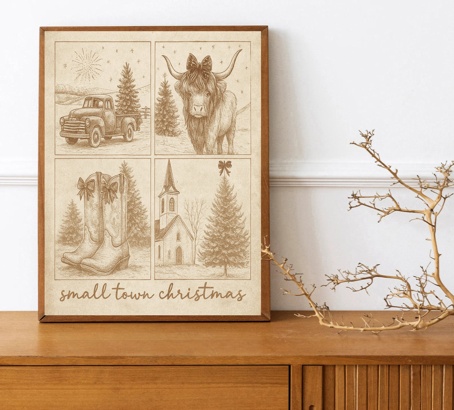 Small Town Christmas Wall Art  Rustic Country Christmas Decor  Western Holiday Print  Farmhouse Christmas Gift