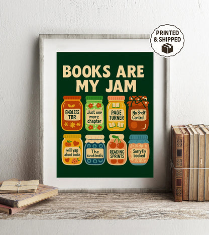 Books Are My Jam Poster Reader Wall Art Whimsical Book Lover Art Print Cute Book Decor for Reading Corner