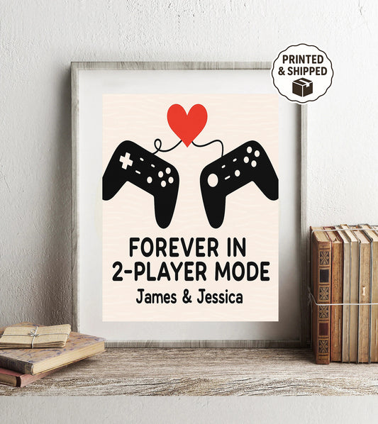 Personalized Gamer Couple Print Forever in 2 Player Mode Custom Names Gaming Wall Art  Anniversary Gift for Gamers