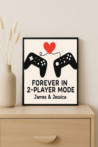 Personalized Gamer Couple Print Forever in 2 Player Mode Custom Names Gaming Wall Art  Anniversary Gift for Gamers