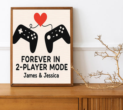Personalized Gamer Couple Print Forever in 2 Player Mode Custom Names Gaming Wall Art  Anniversary Gift for Gamers