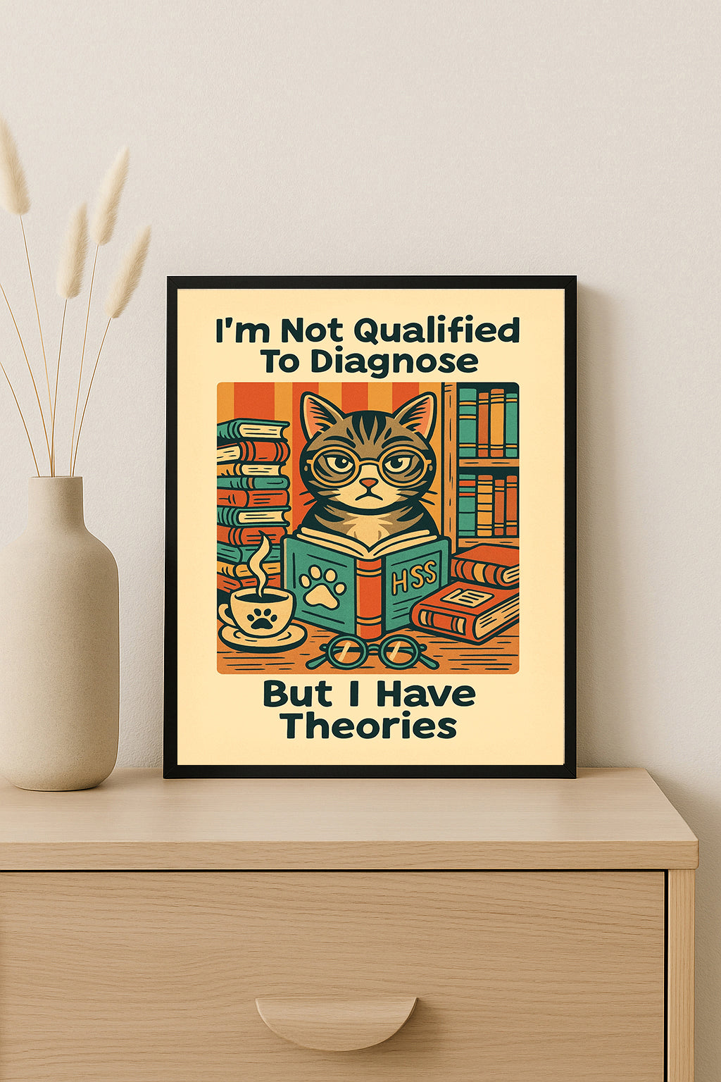 Cat Therapist Print Funny Psychology Wall Art I'm Not Qualified to Diagnose Poster Therapy Office Decor Gift for Psychologists & Cat Lovers