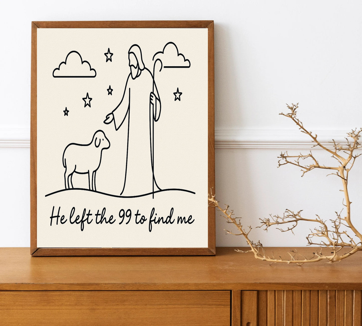 He Left the 99 to Find Me Christian Print Jesus and Sheep Wall Art Bible Verse Decor Faith Based Gift  Matthew 18:12 Poster