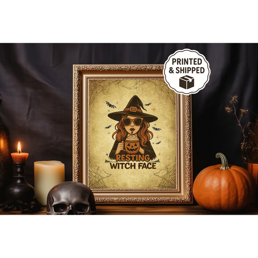 Resting Witch Face Wall Art, Funny Halloween Print, Vintage Witchy Gothic Home Decor, Spooky Aesthetic Poster