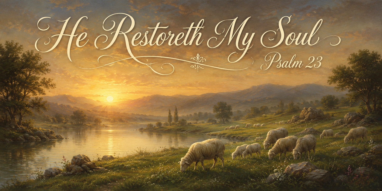 He Restoreth My Soul Psalm 23:3 Christian Wall Art Print