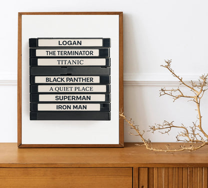 Retro Movie Tape Print Custom Movie Titles Stack Film Lover Decor Favorite Movies Print  Custom VHS Tape Artwork  Gift for Movie Buffs