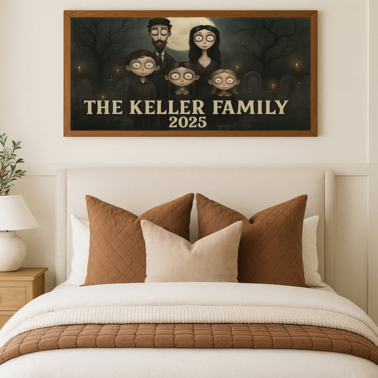 Spooky Family Portrait Custom Gothic Illustration Creepy Cute Family Canvas Haunted Mansion Style Wall Art