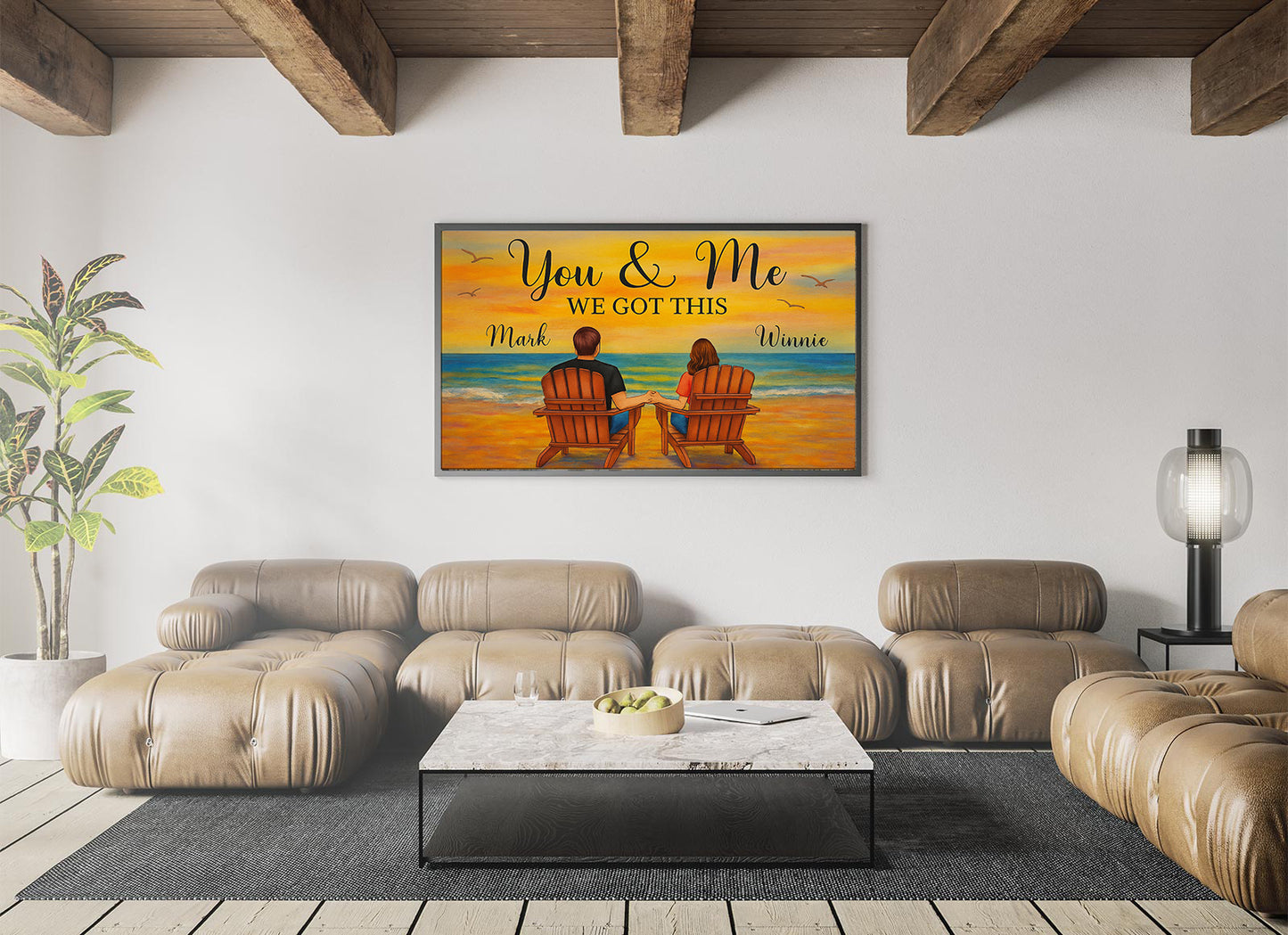 Anniversary gift for couple You and Me We Got This canvas personalized names beach sunset romantic decor