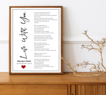 Custom Song Lyrics Heart Print - Personalized Wedding Wall Art with Names & Date - First Dance Anniversary Gift