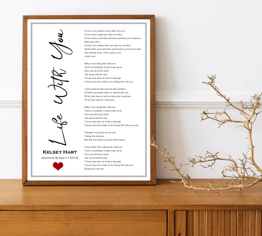 Custom Song Lyrics Print Perfect Wedding Gift Heart Design Wall Art
