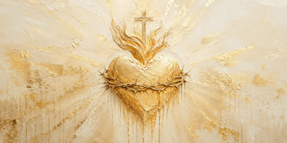Sacred Heart of Jesus Gold Abstract Christian Canvas Wall Art