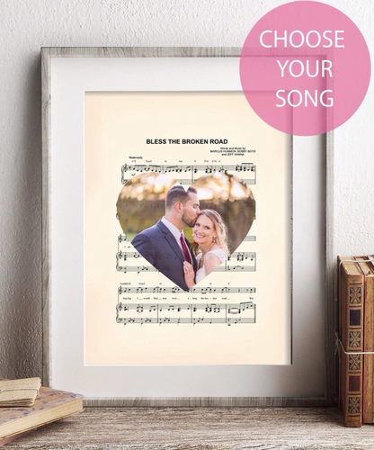 Custom Song Lyrics Sheet Music Print with Photo - Personalized First Dance Wedding Gift