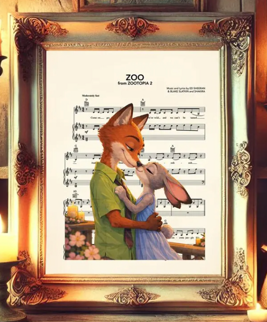 Zootopia Nick and Judy Sheet Music Art Print
