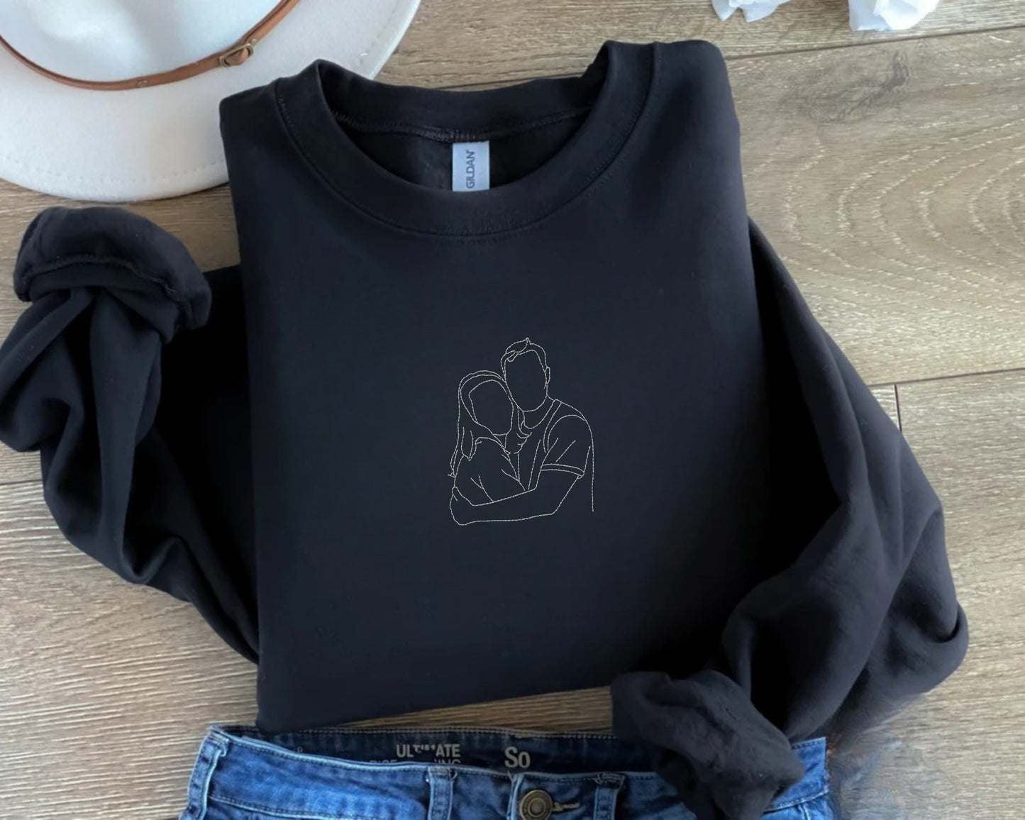 Embroidered Outline Sweatshirt - Custom Design Embroidered  Sweatshirt  - Personalize gift Sweatshirt