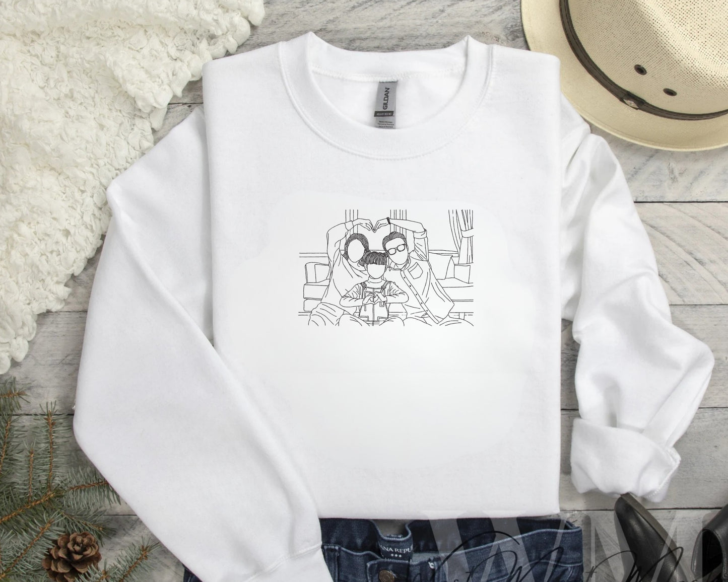 Embroidered Outline Sweatshirt - Custom Design Embroidered  Sweatshirt  - Personalize gift Sweatshirt