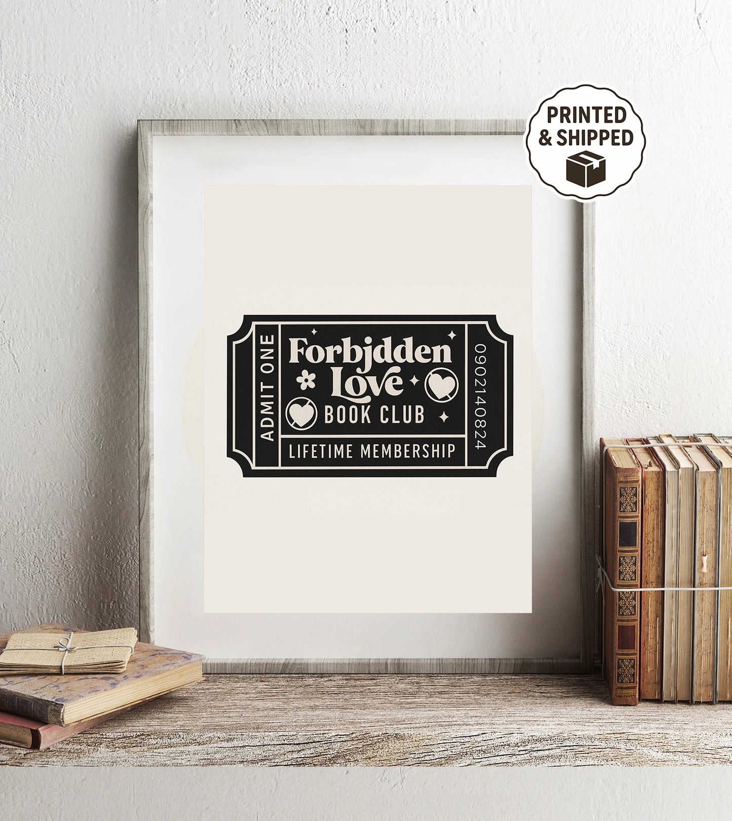 Forbidden Love Book Club Ticket Print bookish wall art reader decor literary poster gift