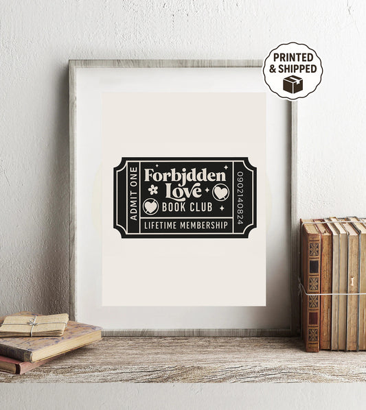 Forbidden Love Book Club Ticket Print bookish wall art reader decor literary poster gift