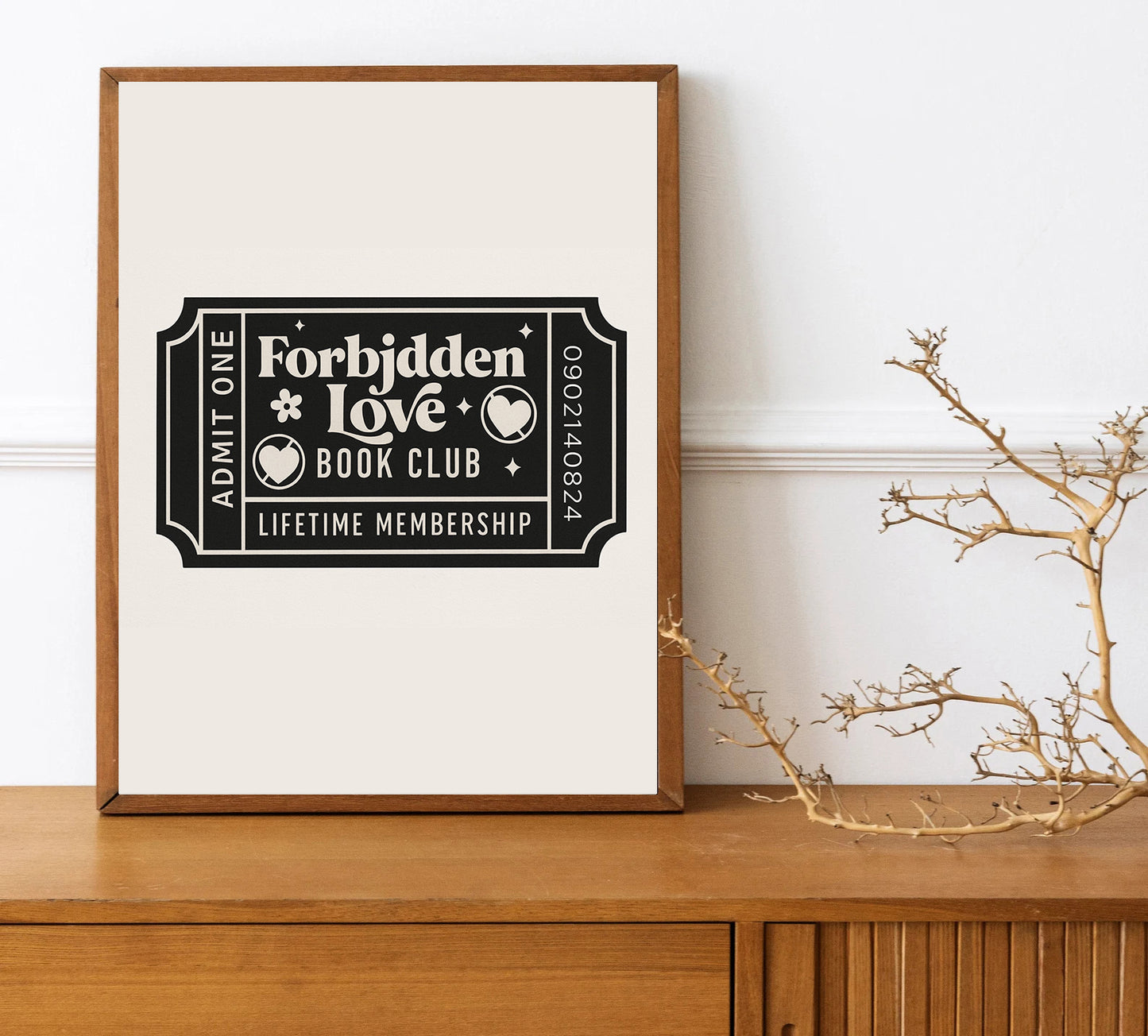 Forbidden Love Book Club Ticket Print  Romantic Bookish Wall Art Reader Decor, Literary Poster Gift Book Club Aesthetic Poster Book Lover Wall Art