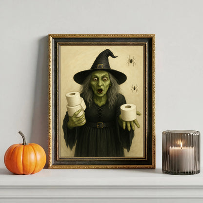 Funny Witch Halloween Art Toilet Paper Witch Print  Quirky Spooky Wall Decor  Gothic Humor Home Decor  Spooky Bathroom Decor