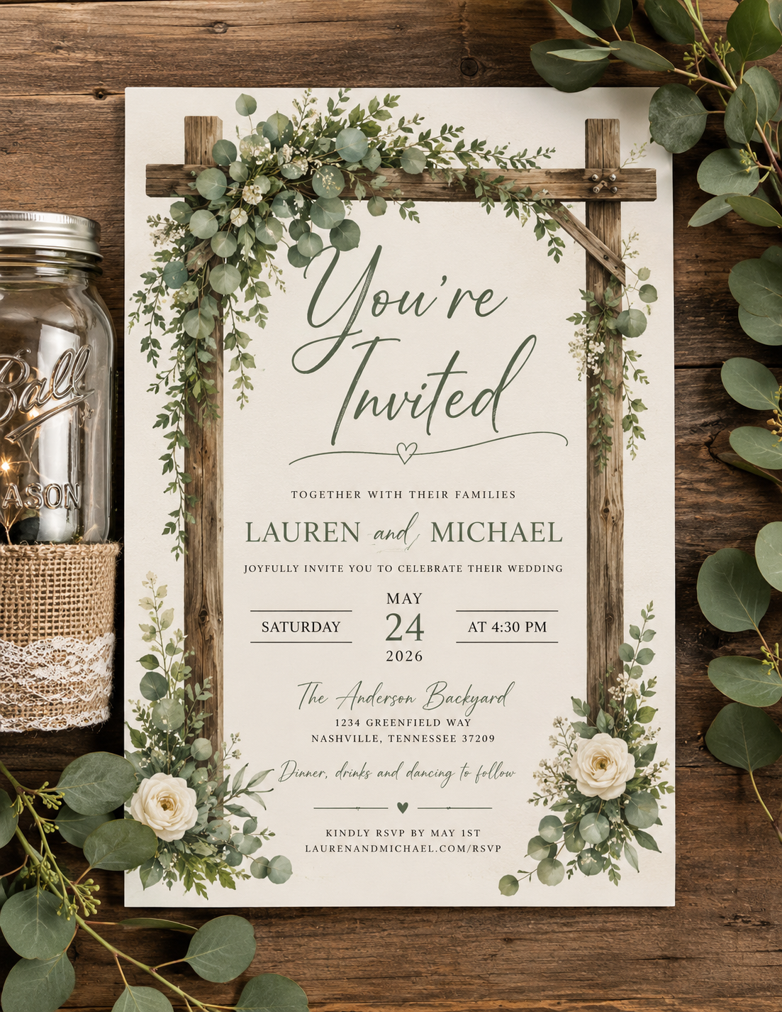 Backyard Wedding Invitation Suite Editable Canva Digital