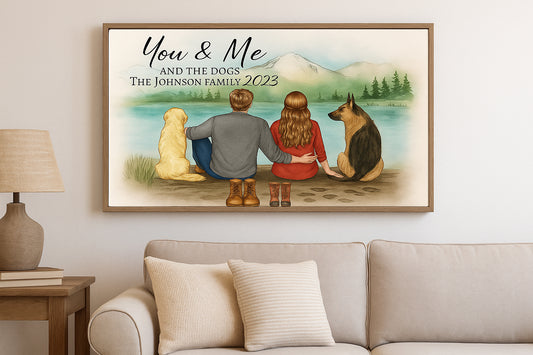 Custom Couple and Dogs Portrait Personalized Family  Dogs Pet Lover Gift