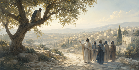 Zacchaeus in the sycamore tree modern neutral Christian canvas Luke 19 Bible story