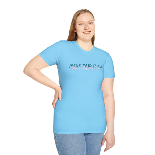 Jesus Paid It All Christian T-Shirt – Faith Shirt for Women, Religious Graphic Tee, Bible Verse Shirt, Inspirational Gift, Guest Check Jesus Paid It All Shirt