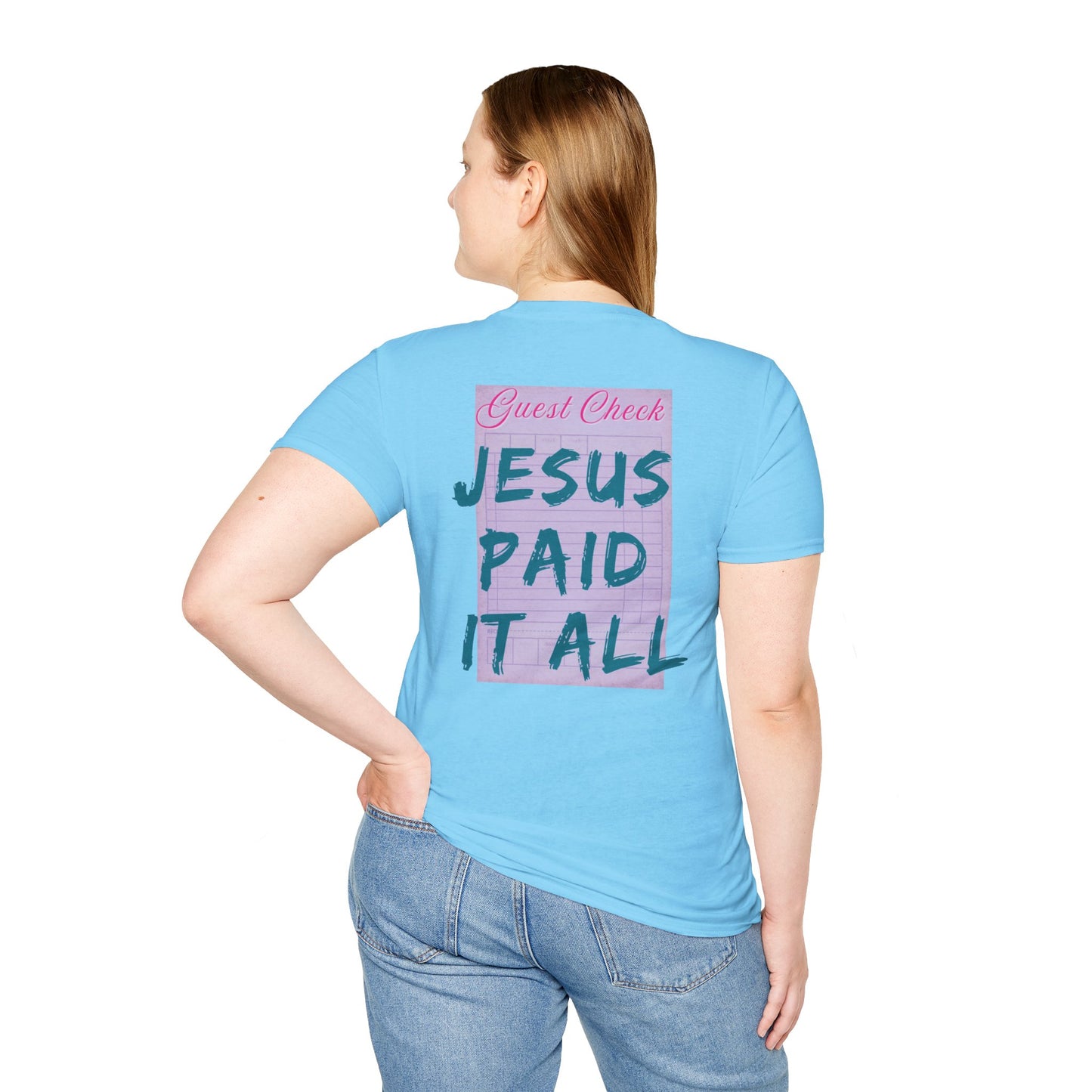 Jesus Paid It All Christian T-Shirt – Faith Shirt for Women, Religious Graphic Tee, Bible Verse Shirt, Inspirational Gift, Guest Check Jesus Paid It All Shirt