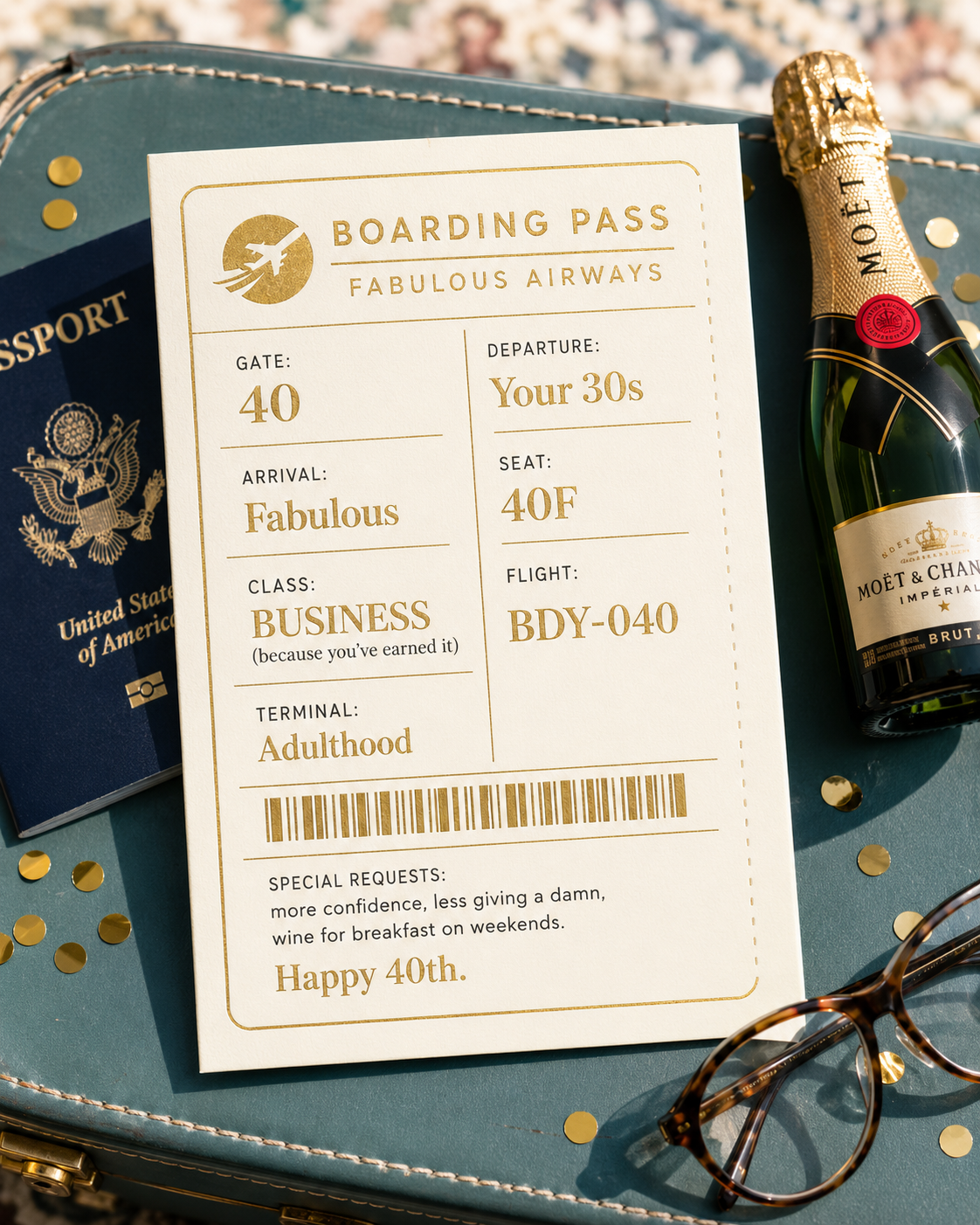 Boarding Pass to 40 Fabulous Funny Card