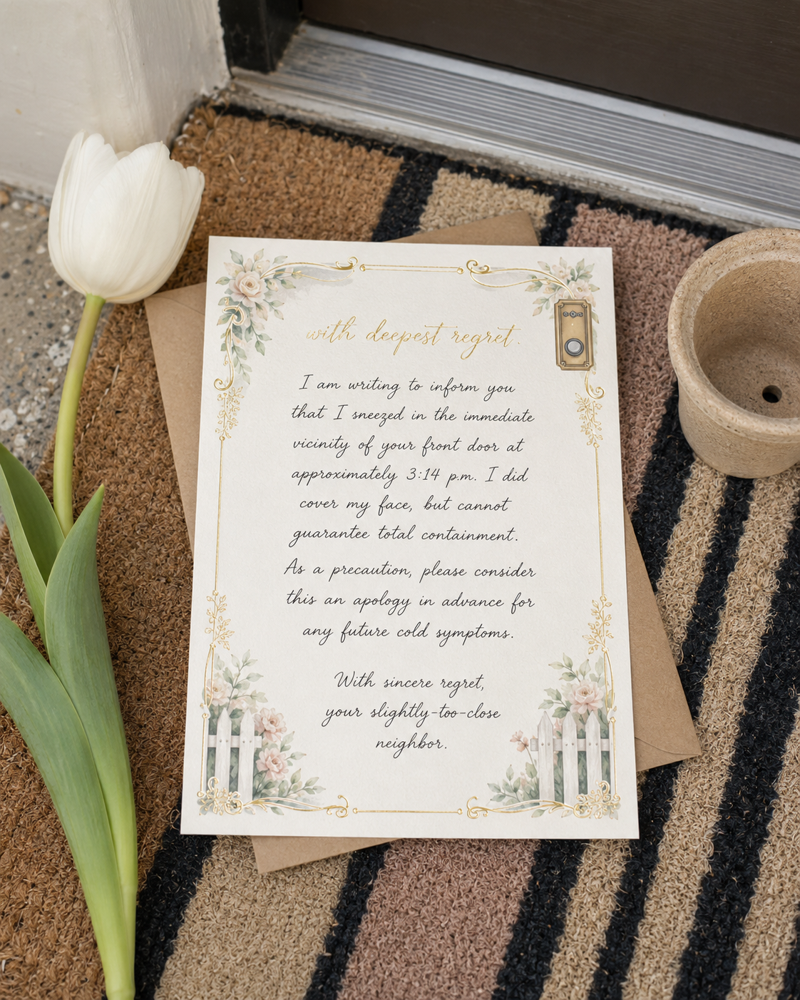 Sneezed by Your Door Apology Card