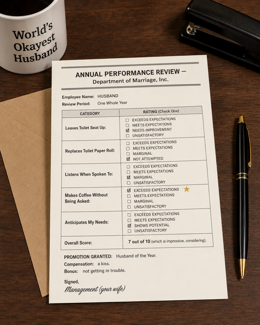Husband Performance Review Funny Anniversary Card