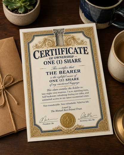 Stock Certificate Emotional Baggage Card