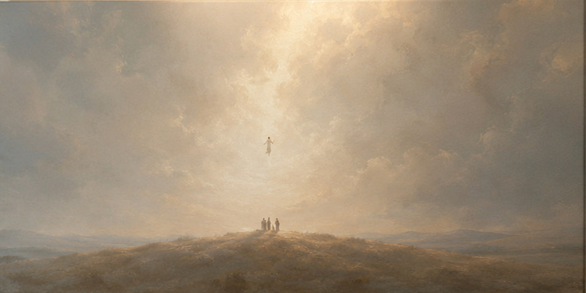Ascension of Jesus modern neutral fine art panoramic canvas artwork