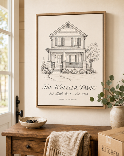 First Home Line-Art Sketch Canvas