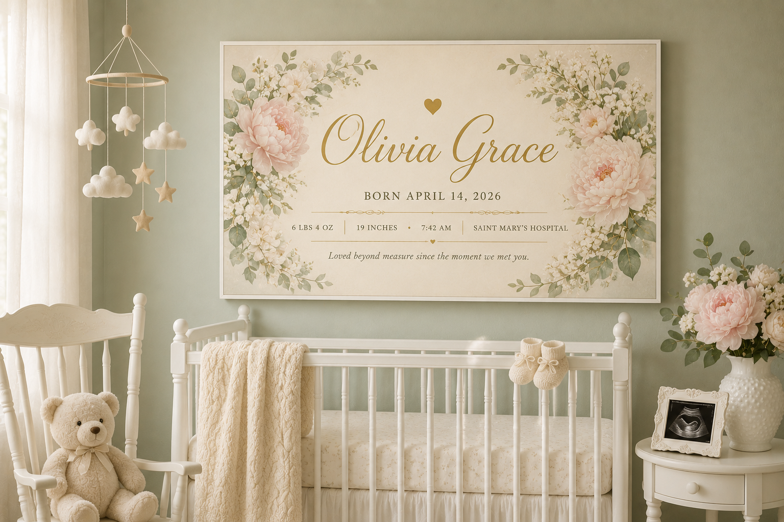 Birth Statistics Sign Canvas - Olivia Grace