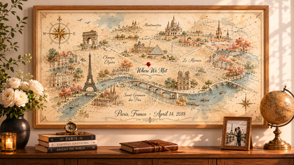 Where We Met Custom City Map Canvas — Couple Anniversary Personalized Vintage Map Wall Art by AmourPrint