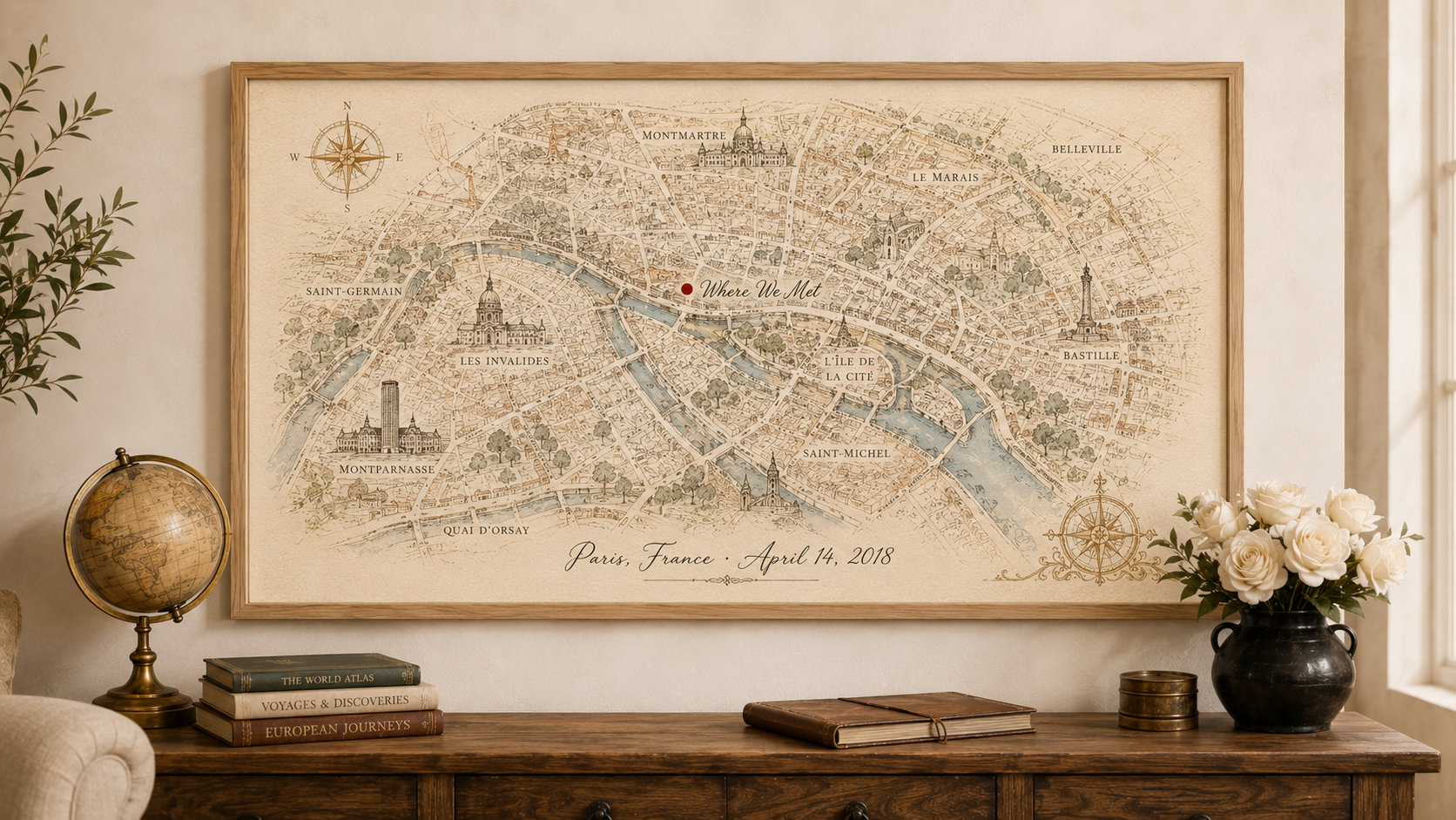 Where We Met Paris Map Canvas — Vintage Cartography Style Personalized City Map Wall Art by AmourPrint