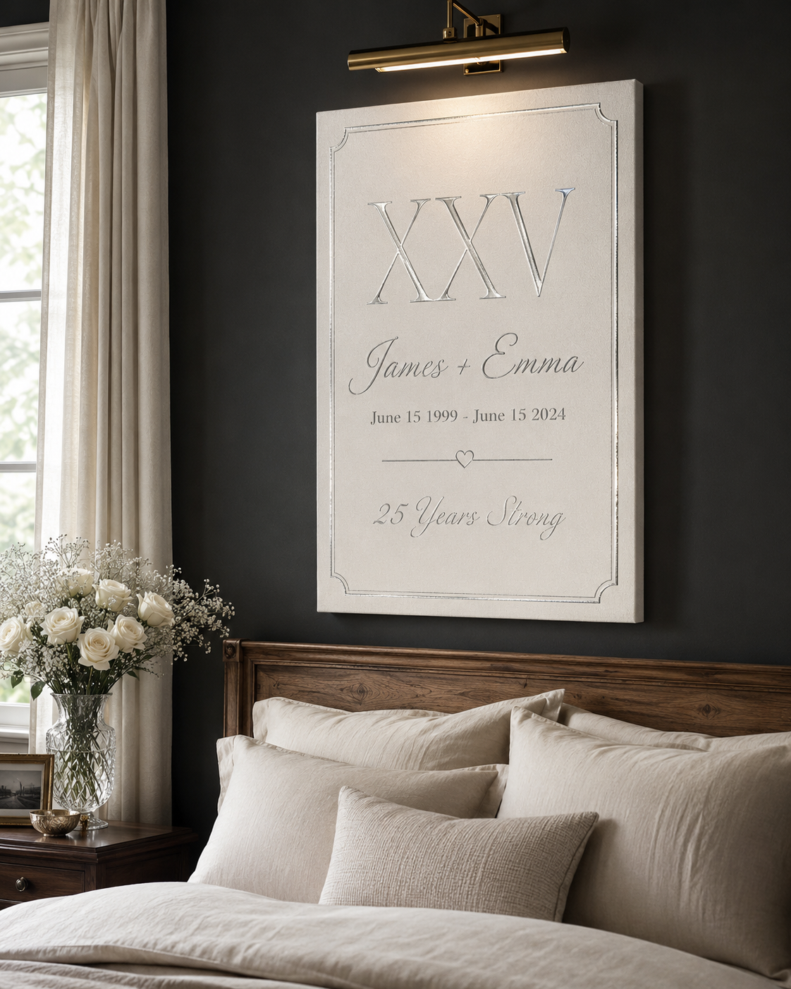 25th Silver Anniversary canvas above-bed