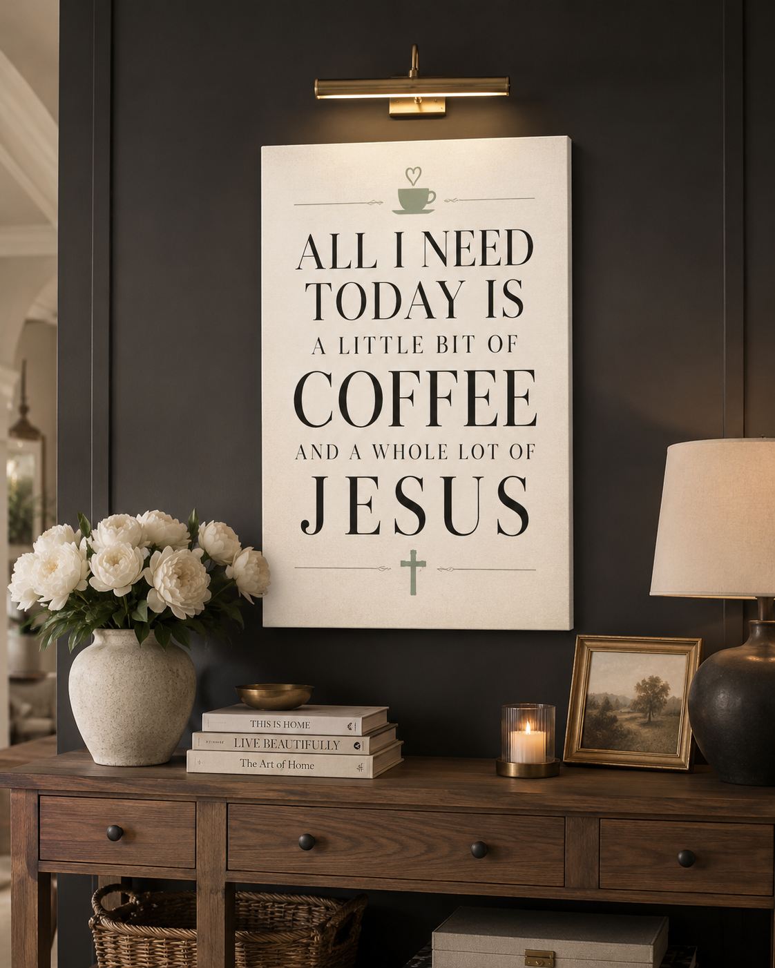 Coffee And Jesus Christian Kitchen Coffee Bar Typography Canvas
