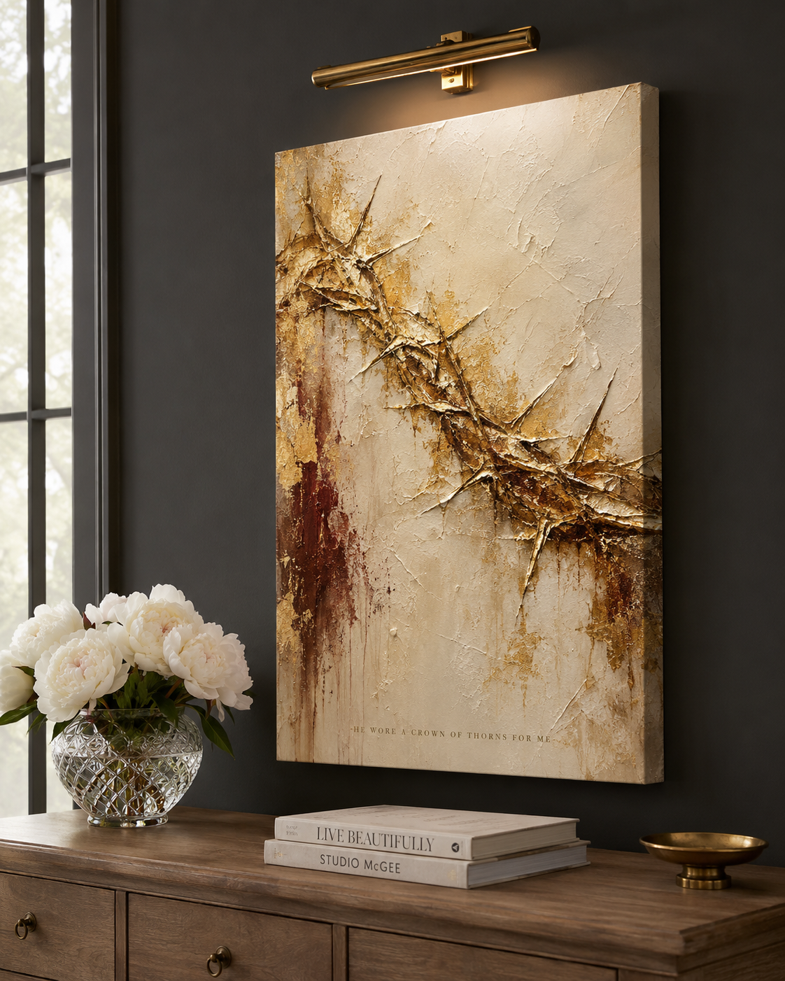 Crown Of Thorns Abstract Gold Minimalist Christian Canvas Good Friday Easter Wall Art