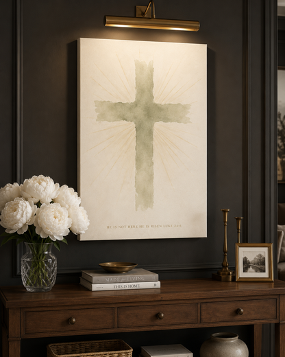 Empty Cross Easter Resurrection Sage Minimalist Christian Canvas