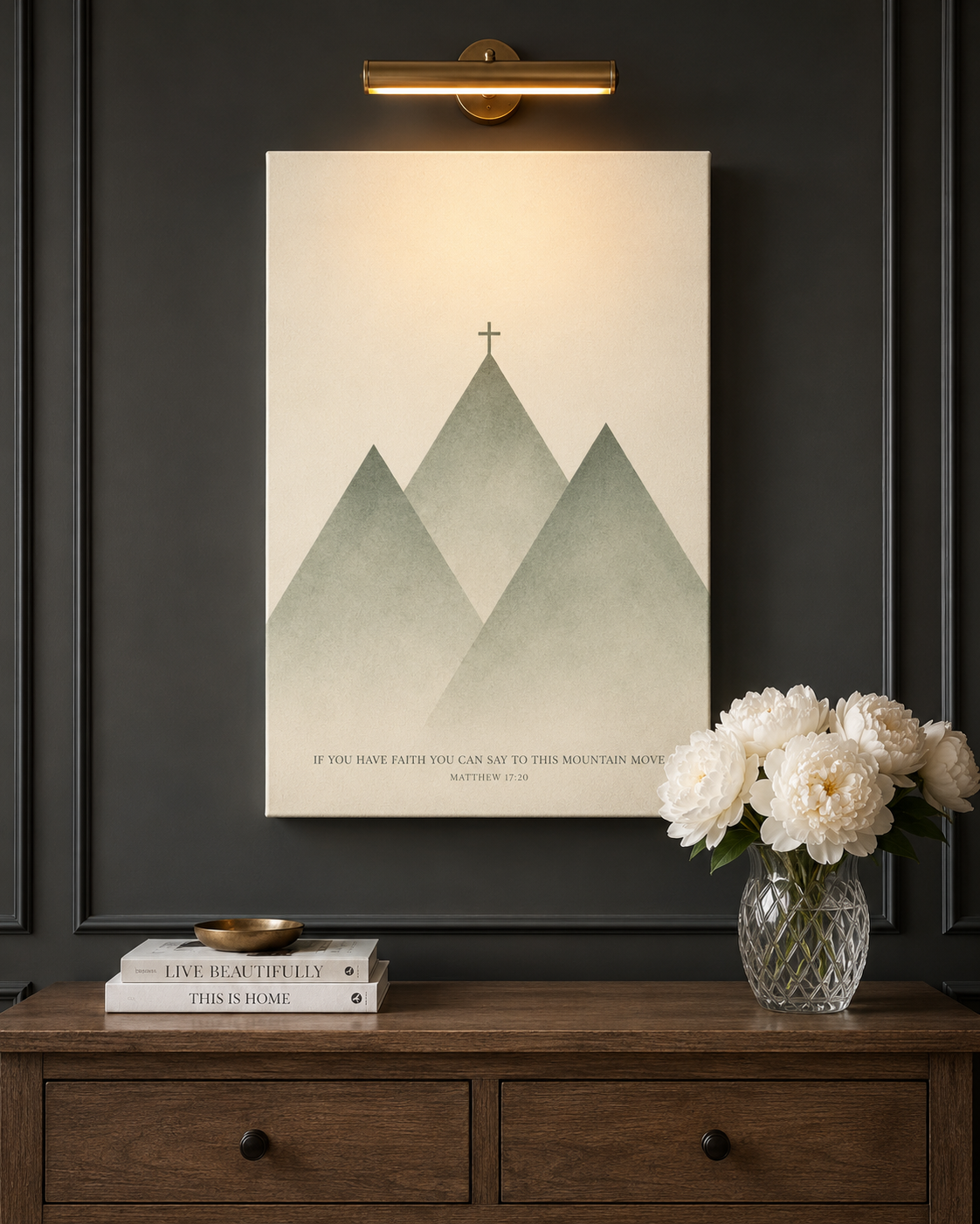 Faith Mountain Matthew 17:20 Boho Sage Minimalist Christian Canvas