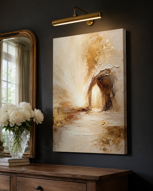 He Is Risen Abstract Gold Empty Tomb Minimalist Christian Canvas Easter Resurrection Wall Art