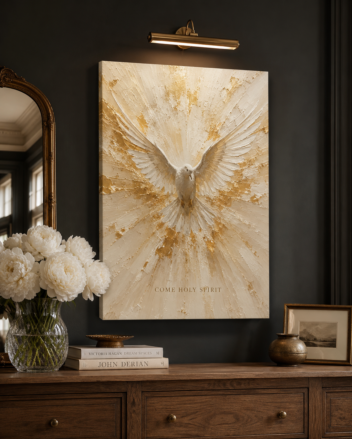 Holy Spirit Dove Abstract Gold Pentecost Christian Canvas Wall Art