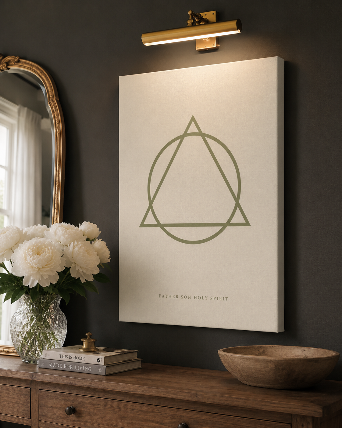 Holy Trinity Father Son Holy Spirit Sage Triangle Minimalist Christian Canvas