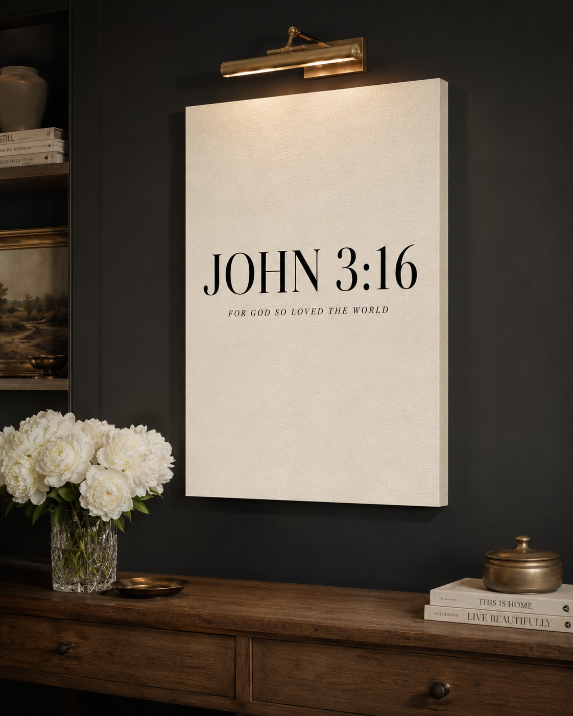 John 3:16 For God So Loved The World Typography Christian Canvas